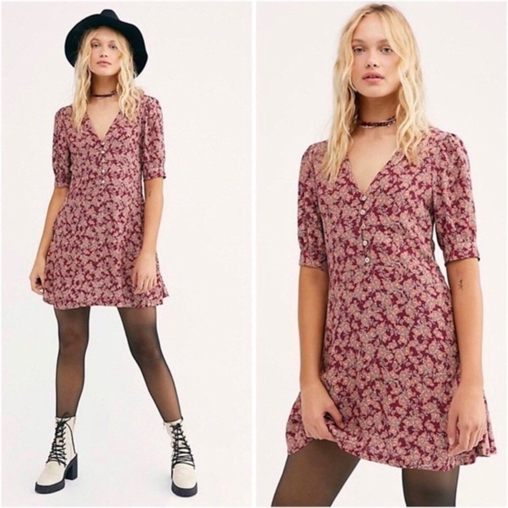 Free People Provence Bordeaux Floral Mini Dress size S